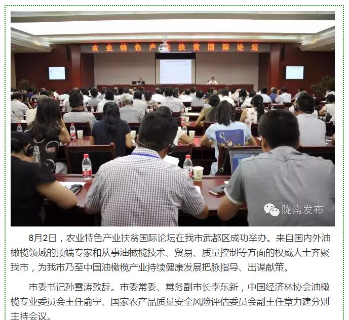 大腕齊聚農(nóng)業(yè)特色產(chǎn)業(yè)扶貧國(guó)際論壇，“把脈”隴南油橄欖發(fā)展